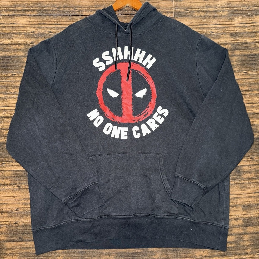 Marvel Deadpool Hoodie Mens 2XL Black SSHHHH No One Cares Graphic